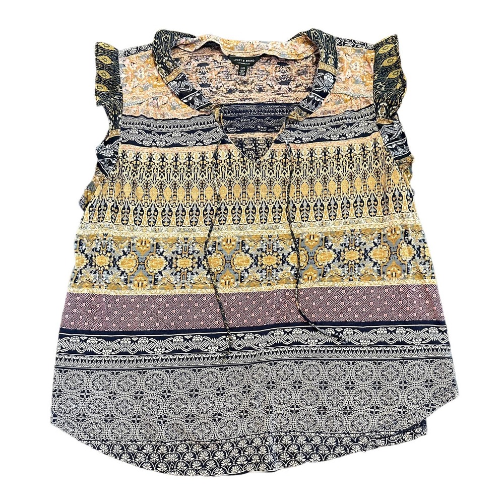 Lucky Brand boho tank with ruffle sleeves Size Large